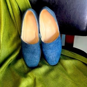 Blue fabric, flats, Clarks shoes, size 6.5